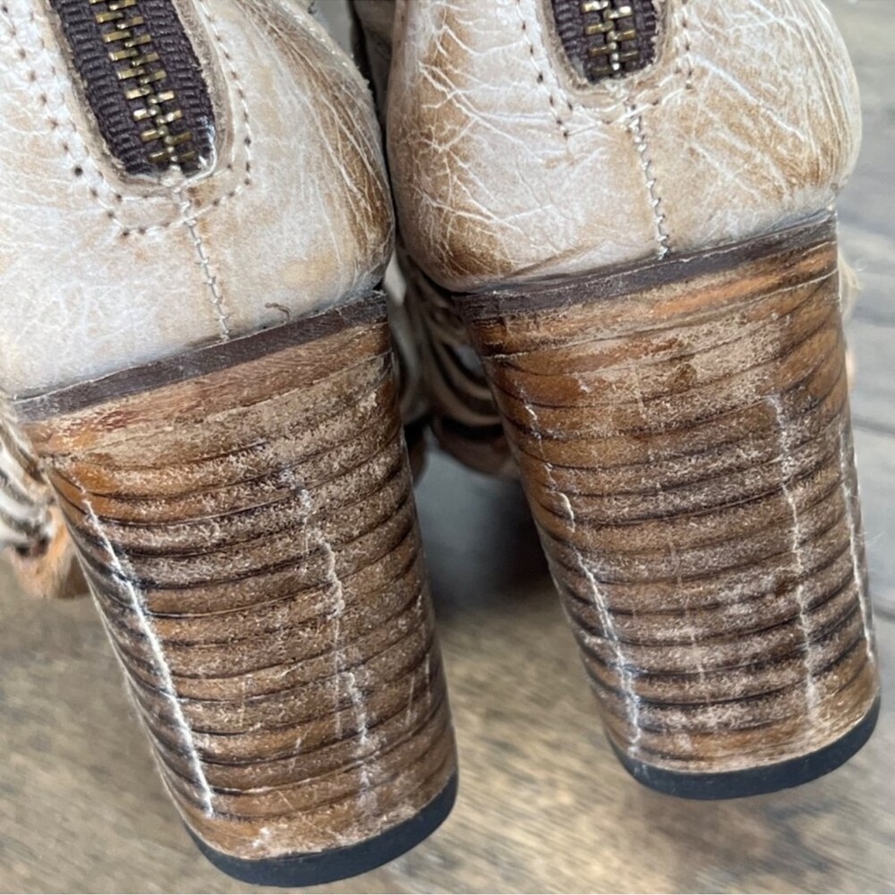FREEBIRD Bela Open Toe Distressed Leather Booties Rustic Taupe Sz 8 EUC - Picture 5 of 11
